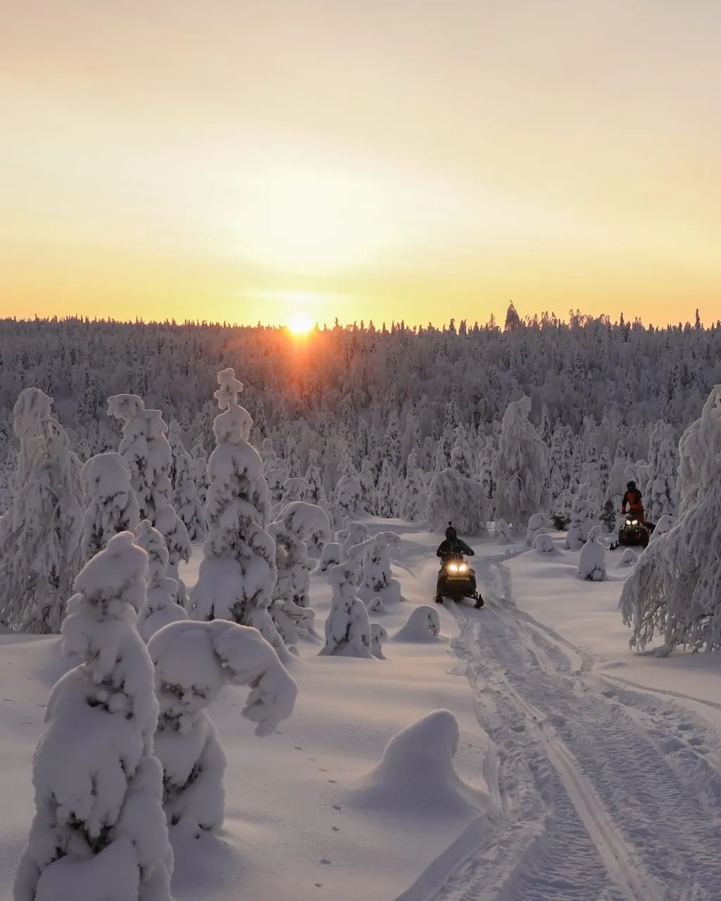 Snowmobile στο ηλιοβασίλεμα